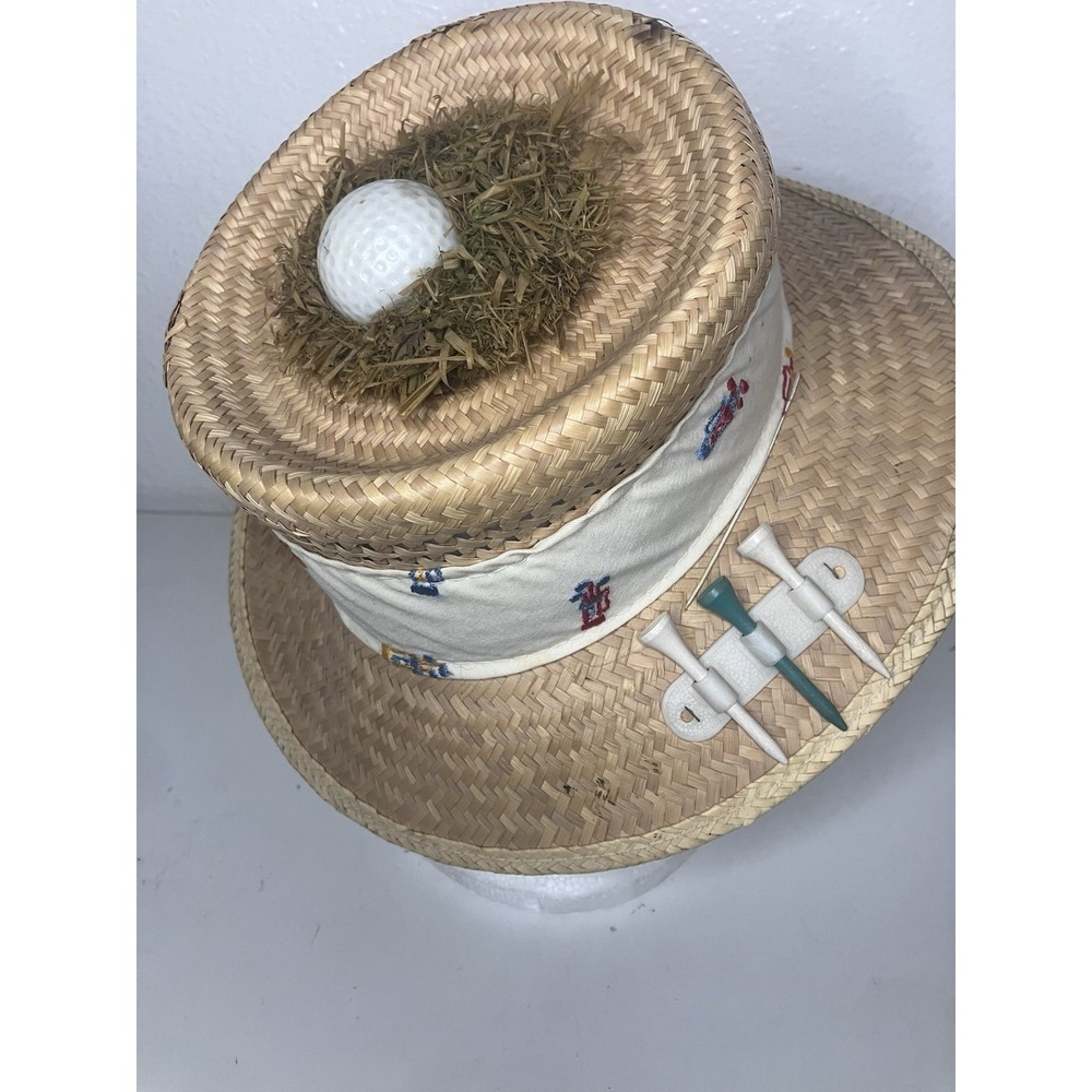 VTG One Of A Kind Homemade Small Women's Straw Golf Hat Golfball "Birdie" Nest - Picture 4 of 8